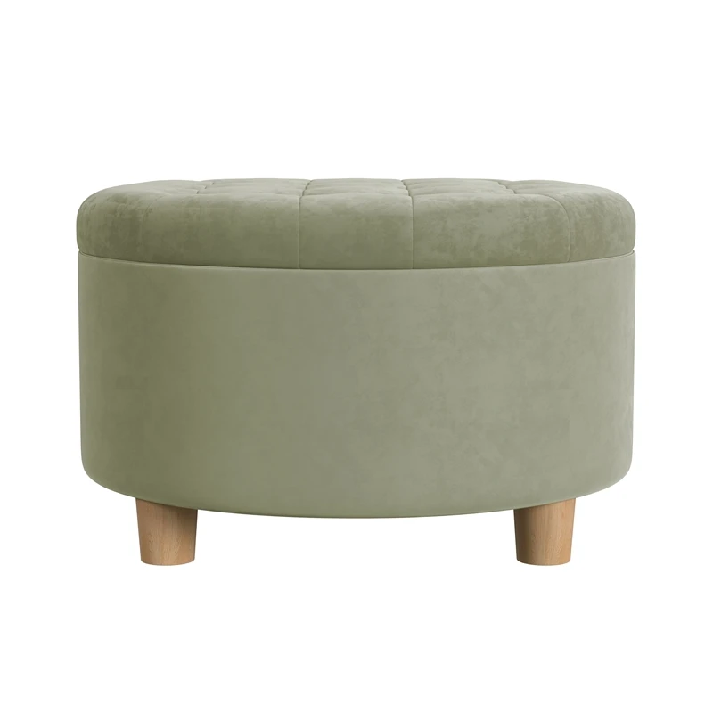 HomePop 17" Transitional Round Fabric Storage Ottoman In Light Sage Green 8 HomePop 17" Transitional Round Fabric Storage Ottoman In Light Sage Green - Image 8