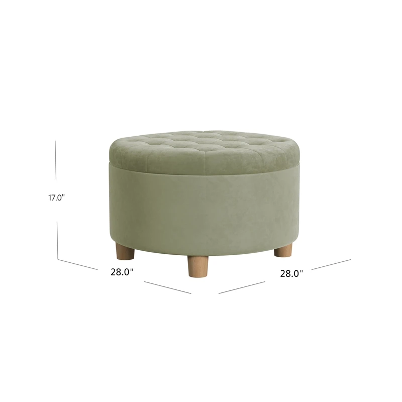 HomePop 17" Transitional Round Fabric Storage Ottoman In Light Sage Green 5 HomePop 17" Transitional Round Fabric Storage Ottoman In Light Sage Green - Image 5