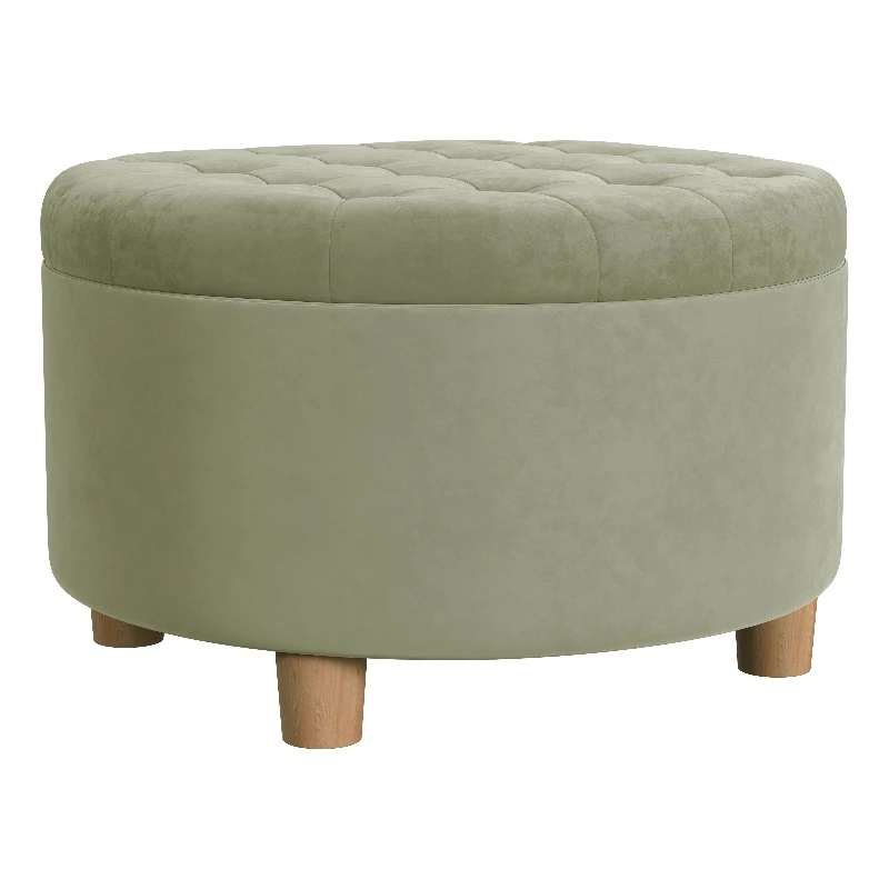 HomePop 17" Transitional Round Fabric Storage Ottoman In Light Sage Green 1 HomePop 17" Transitional Round Fabric Storage Ottoman In Light Sage Green