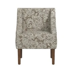 HomePop Classic Fabric Swoop Arm Chair In Brown Jacobean Print -Chair Promotion Store 2762602 2 L