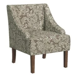 HomePop Classic Fabric Swoop Arm Chair In Brown Jacobean Print