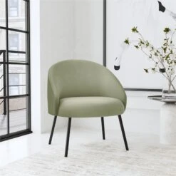 HomePop Modern Velvet & Metal Accent Chair In Light Sage Green And Black -Chair Promotion Store 2762607 1 L