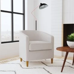 HomePop Traditional Fabric Modern Barrel Accent Chair In Taupe -Chair Promotion Store 2762611 1 L