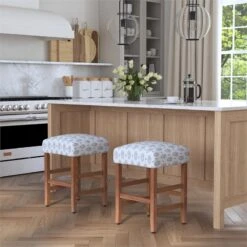 HomePop 25" Square Fabric Counter Stool In Cream Sage Paisley Medallion -Chair Promotion Store 2762612 1 L