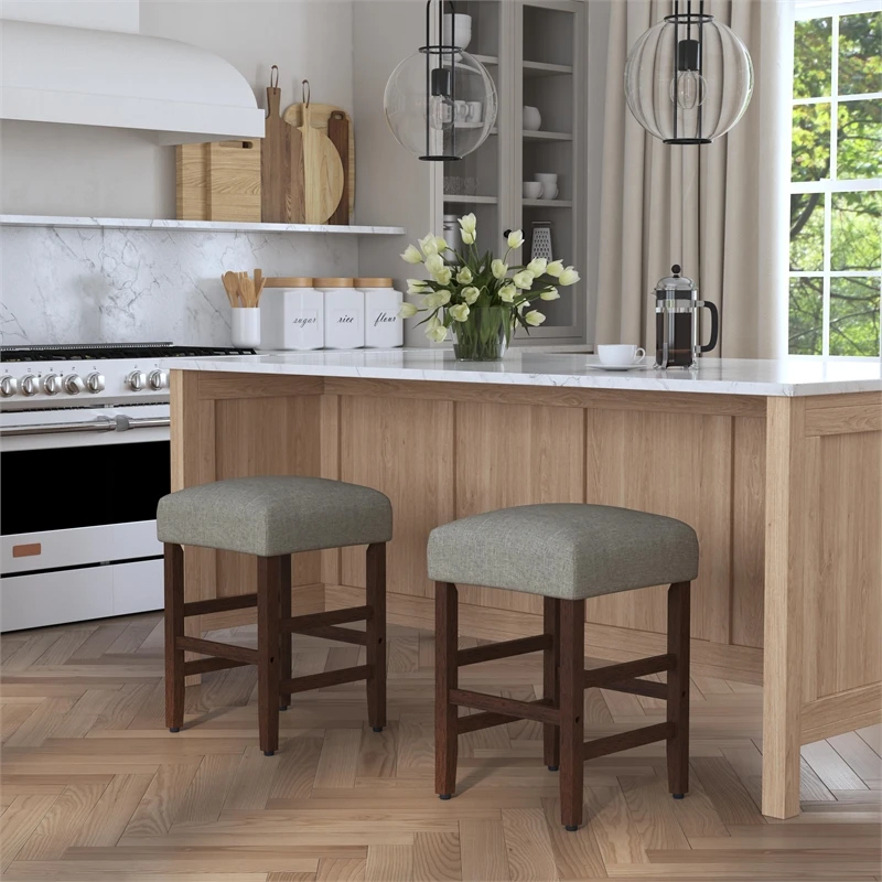 HomePop 25" Square Fabric Counter Stool In Gray & Dark Walnut 6 HomePop 25" Square Fabric Counter Stool In Gray & Dark Walnut - Image 6