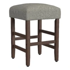 HomePop 25" Square Fabric Counter Stool In Gray & Dark Walnut