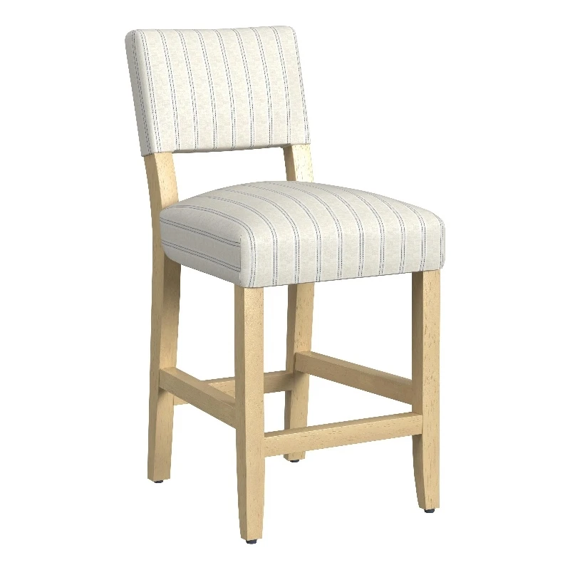 HomePop 26" Open Back Fabric Counter Stool In Cream With Blue & White Stripe 1 HomePop 26" Open Back Fabric Counter Stool In Cream With Blue & White Stripe