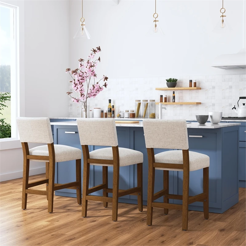 HomePop 26" Open Back Fabric Counter Stool In Gray And Walnut 9 HomePop 26" Open Back Fabric Counter Stool In Gray And Walnut - Image 9