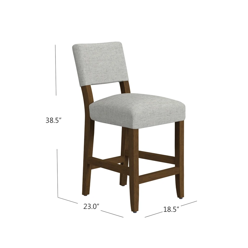 HomePop 26" Open Back Fabric Counter Stool In Gray And Walnut 2 HomePop 26" Open Back Fabric Counter Stool In Gray And Walnut - Image 2