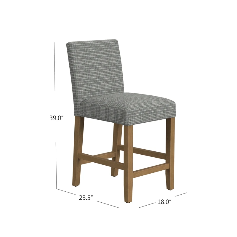 HomePop 25" Classic Upholstered Fabric Counter Stool In Gray Mini Grid Pattern 2 HomePop 25" Classic Upholstered Fabric Counter Stool In Gray Mini Grid Pattern - Image 2