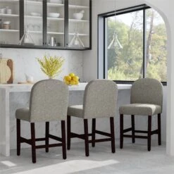 HomePop 27" Upholstered Fabric Counter Stool In Gray & Dark Walnut 17 HomePop 27" Upholstered Fabric Counter Stool In Gray & Dark Walnut -Chair Promotion Store 2762622 1 L