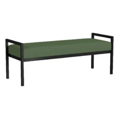 HomePop 17" Transitional Metal & Fabric Sherpa Bench In Loden Green