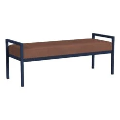 HomePop 17" Transitional Metal & Fabric Sherpa Bench In Spice Orange