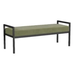 HomePop 17" Transitional Metal & Fabric Sherpa Bench In Light Sage Green