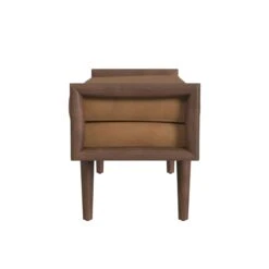 HomePop 17" Transitional Faux Leather & Wood Bench In Caramel/Walnut -Chair Promotion Store 2762631 3 L