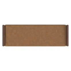 HomePop 17" Transitional Faux Leather & Wood Bench In Caramel/Walnut -Chair Promotion Store 2762631 4 L