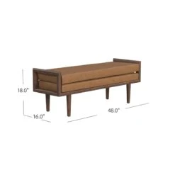 HomePop 17" Transitional Faux Leather & Wood Bench In Caramel/Walnut -Chair Promotion Store 2762631 7 L