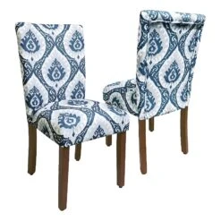 HomePop 21" Fabric Dining Chair In Blue Ikat Medallion Print (Set Of 2)