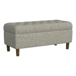 HomePop 18" Button Tufted Fabric & Wood Storage Bench In Gray/Walnut