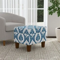 HomePop 18" Medium Fabric Storage Ottoman In Blue Ikat Medallion Print 19 HomePop 18" Medium Fabric Storage Ottoman In Blue Ikat Medallion Print -Chair Promotion Store 2762642 1 L