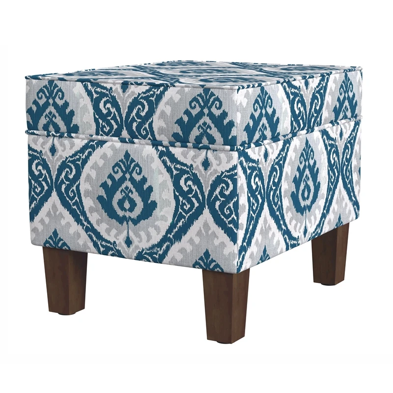 HomePop 18" Medium Fabric Storage Ottoman In Blue Ikat Medallion Print 5 HomePop 18" Medium Fabric Storage Ottoman In Blue Ikat Medallion Print - Image 5