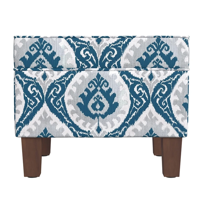 HomePop 18" Medium Fabric Storage Ottoman In Blue Ikat Medallion Print 8 HomePop 18" Medium Fabric Storage Ottoman In Blue Ikat Medallion Print - Image 8