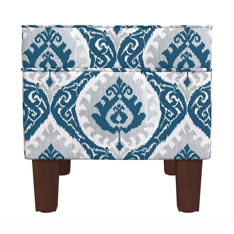 HomePop 18" Medium Fabric Storage Ottoman In Blue Ikat Medallion Print 9 HomePop 18" Medium Fabric Storage Ottoman In Blue Ikat Medallion Print - Image 9