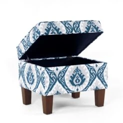 HomePop 18" Medium Fabric Storage Ottoman In Blue Ikat Medallion Print 16 HomePop 18" Medium Fabric Storage Ottoman In Blue Ikat Medallion Print -Chair Promotion Store 2762642 6 L