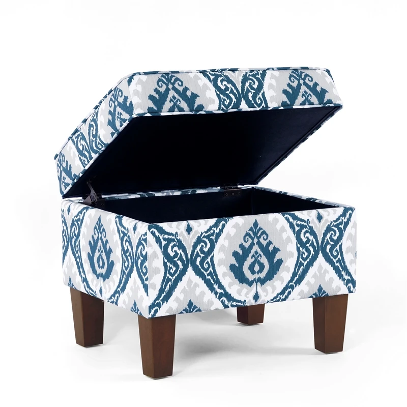 HomePop 18" Medium Fabric Storage Ottoman In Blue Ikat Medallion Print 7 HomePop 18" Medium Fabric Storage Ottoman In Blue Ikat Medallion Print - Image 7