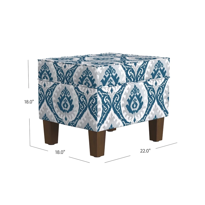 HomePop 18" Medium Fabric Storage Ottoman In Blue Ikat Medallion Print 6 HomePop 18" Medium Fabric Storage Ottoman In Blue Ikat Medallion Print - Image 6