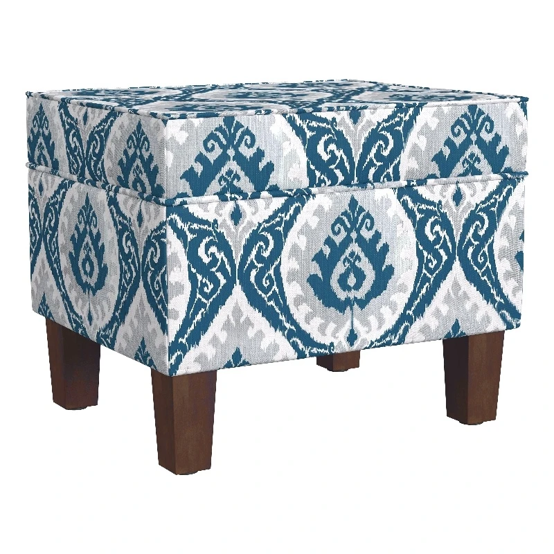 HomePop 18" Medium Fabric Storage Ottoman In Blue Ikat Medallion Print 1 HomePop 18" Medium Fabric Storage Ottoman In Blue Ikat Medallion Print