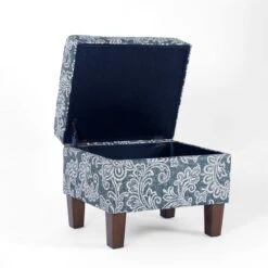 HomePop 18" Medium Fabric Storage Ottoman In Blue Denim Jacobean Print -Chair Promotion Store 2762643 5 L
