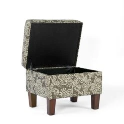 HomePop 18" Medium Fabric Storage Ottoman In Brown Jacobean Print -Chair Promotion Store 2762644 5 L