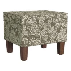 HomePop 18" Medium Fabric Storage Ottoman In Brown Jacobean Print