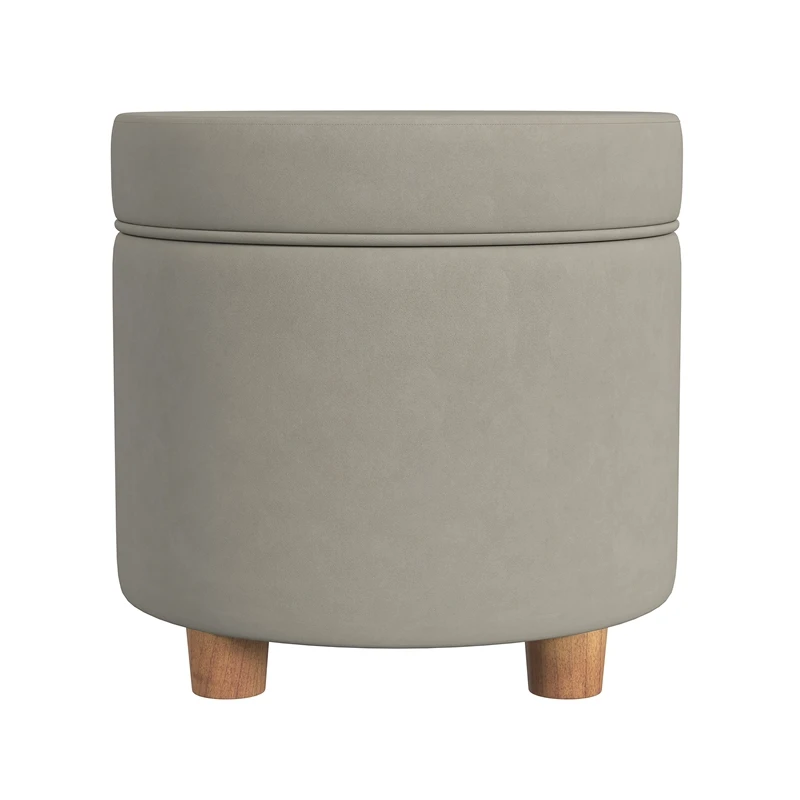HomePop 18" Transitional Round Fabric Storage Ottoman In Fawn Gray 3 HomePop 18" Transitional Round Fabric Storage Ottoman In Fawn Gray - Image 3