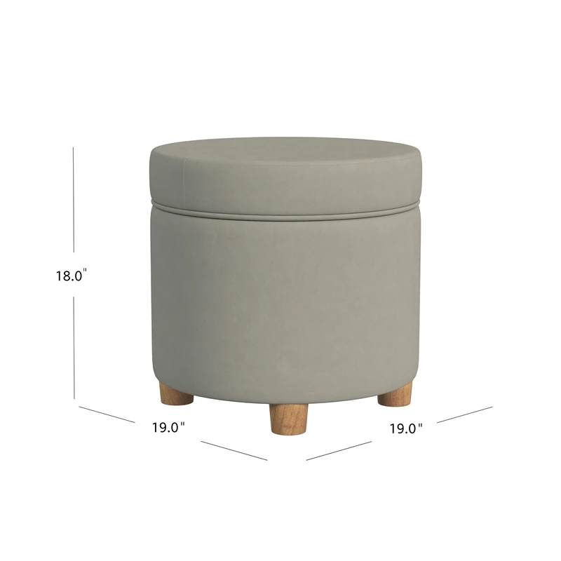HomePop 18" Transitional Round Fabric Storage Ottoman In Fawn Gray 4 HomePop 18" Transitional Round Fabric Storage Ottoman In Fawn Gray - Image 4