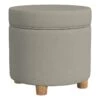 HomePop 18" Transitional Round Fabric Storage Ottoman In Fawn Gray