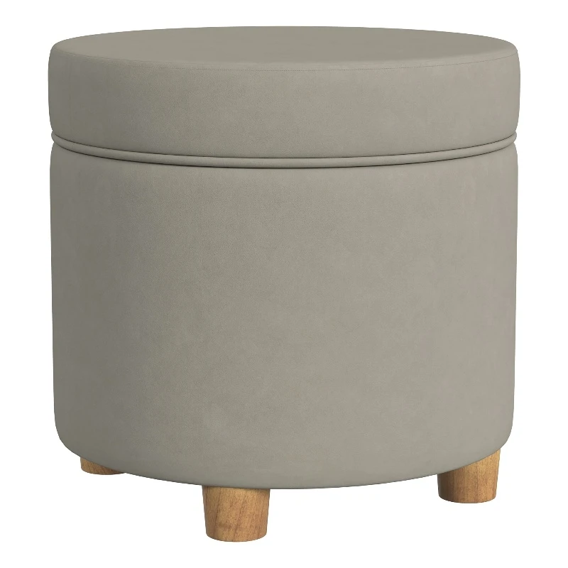 HomePop 18" Transitional Round Fabric Storage Ottoman In Fawn Gray 1 HomePop 18" Transitional Round Fabric Storage Ottoman In Fawn Gray