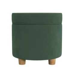 HomePop 18" Transitional Round Fabric Storage Ottoman In Loden Green -Chair Promotion Store 2762646 2 L