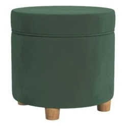 HomePop 18" Transitional Round Fabric Storage Ottoman In Loden Green