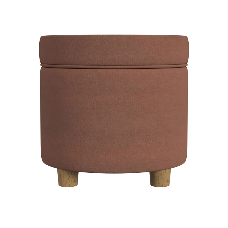 HomePop 18" Transitional Round Fabric Storage Ottoman In Spice Orange 4 HomePop 18" Transitional Round Fabric Storage Ottoman In Spice Orange - Image 4