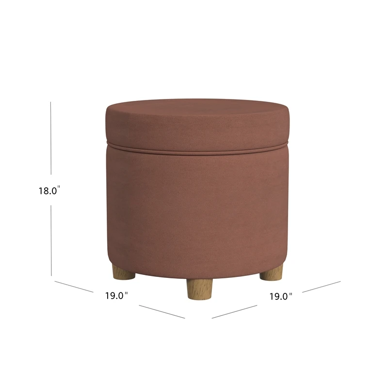 HomePop 18" Transitional Round Fabric Storage Ottoman In Spice Orange 2 HomePop 18" Transitional Round Fabric Storage Ottoman In Spice Orange - Image 2