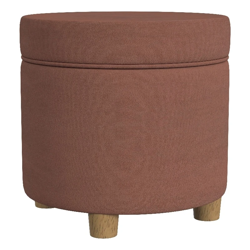 HomePop 18" Transitional Round Fabric Storage Ottoman In Spice Orange 1 HomePop 18" Transitional Round Fabric Storage Ottoman In Spice Orange