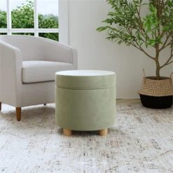 HomePop 18" Transitional Round Fabric Storage Ottoman In Light Sage Green 13 HomePop 18" Transitional Round Fabric Storage Ottoman In Light Sage Green -Chair Promotion Store 2762648 1 L