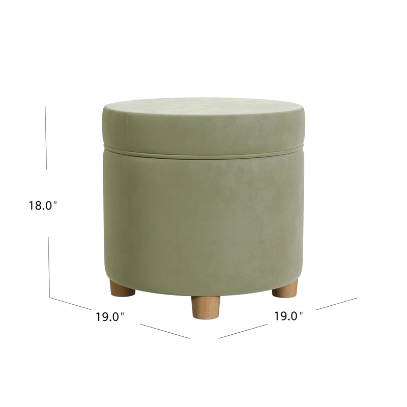 HomePop 18" Transitional Round Fabric Storage Ottoman In Light Sage Green 2 HomePop 18" Transitional Round Fabric Storage Ottoman In Light Sage Green - Image 2