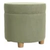 HomePop 18" Transitional Round Fabric Storage Ottoman In Light Sage Green