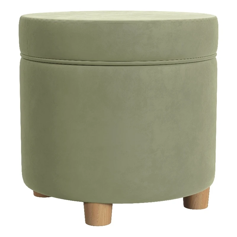 HomePop 18" Transitional Round Fabric Storage Ottoman In Light Sage Green 1 HomePop 18" Transitional Round Fabric Storage Ottoman In Light Sage Green