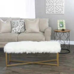 Faux Fur Rectangle Bench White - HomePop 9 Faux Fur Rectangle Bench White - HomePop -Chair Promotion Store GUEST 0e27be61 d8d5 4191 89fd 5940fb729437