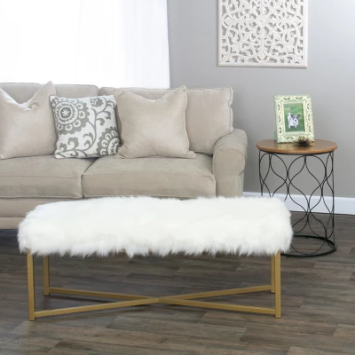 Faux Fur Rectangle Bench White - HomePop 3 Faux Fur Rectangle Bench White - HomePop - Image 3