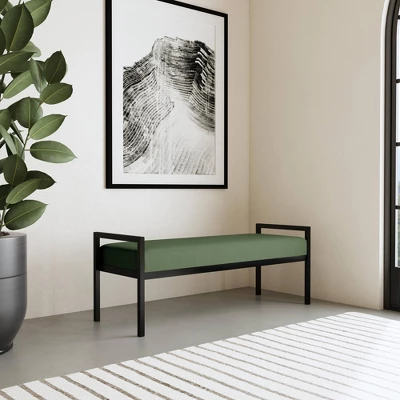 Modern Metal Bench Loden Green Velvet - HomePop 5 Modern Metal Bench Loden Green Velvet - HomePop - Image 5